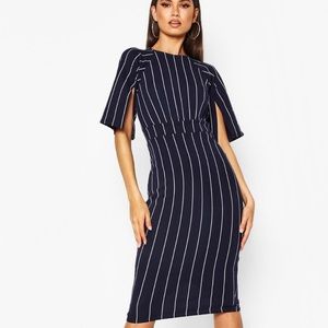 Stripe Split Sleeve Wiggle Midi Dress